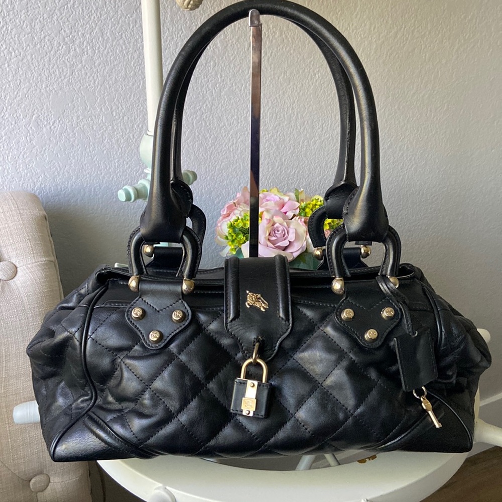 Authentic Burberry black leather shoulder bag